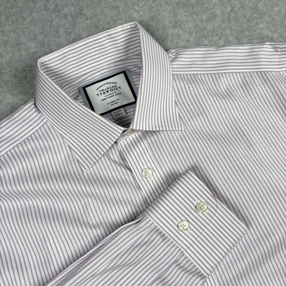 Charles Tyrwhitt Men's 15.5/34 Purple Pinstripe Non Iron Dress Shirt Classic